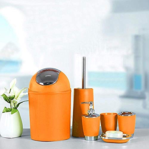 6Pcs Bathroom Accessory Tumbler Toothbrush Holder Bin Soap Dish Dispenser (Orange) - color: Orange