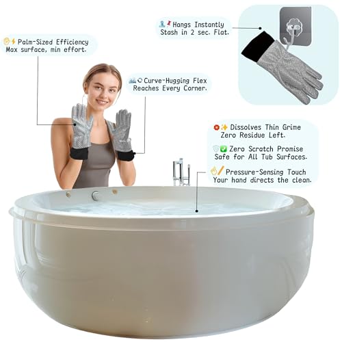 Gentle Non-Scratch Bathtub Cleaning Brush Glove | Hot Tub Scrubbing Mitt for Fiberglass, Acrylic & Porcelain | Fabric Mesh Fast-Cleaning Tool, Bathroom Tub Brush
