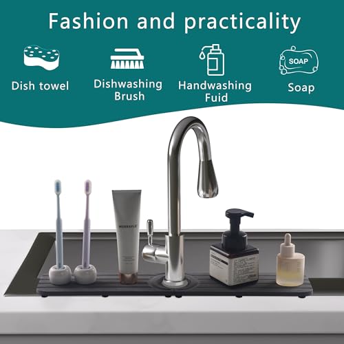 Water Absorbing Stone Kitchen Sink Mat, Faucet Splash Guard for Bathroom Counter - color: 23.6" x 3.9" Dark Gray C