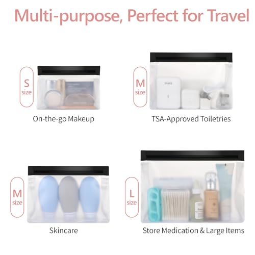 PACKISM Leakpoof Clear Toiletry Bags for Traveling - Sealed TSA Approved Toiletry Bag, Reusable Semi-Transparent Clear Cosmetic Bag with Flat Bottom, Perfect for Travel Essentials, 2L+2M, Black - color: 0-2L 2M-Black