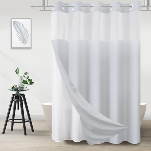 No Hook Shower Curtain with Snap in Liner, Light Grey Shower Curtains and Liner Set, Hotel Fabric Bath Curtain for Bathroom, Mesh Top Window Waterproof Washable, 71" x 74" - color: Light Grey, size: 71"W x 74"L (Pack of 1)