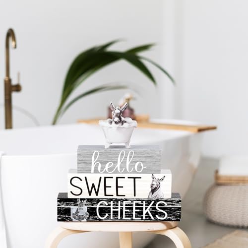 Cinnvoice 4 Pcs Funny Donkey Bathroom Decor Farmhouse Bathroom Decoration Western Hello Sweet Cheeks Table Centerpiece Gift for Christmas Valentines Back to School - style: Funny Donkey