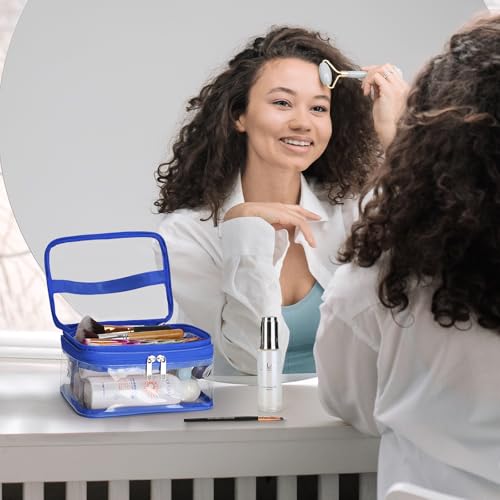 HAOGUAGUA Double Layer Clear Cosmetic Bag Makeup Bag, Waterproof Travel Toiletry Bag, Transparent PVC Pouch Organizer (Blue) - color: Blue