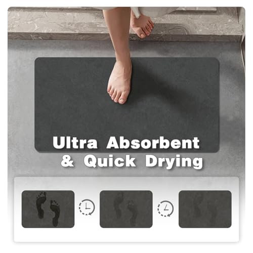 TYUU Bath Mat, Bathroom Rugs Non Slip Washable Thin Absorbent Quick Dry Bath Mat Fits Under Door Bathroom Floor Mat Perfect for Bath, Shower, or Sink 20"x48" Dark Grey - color: Dark Grey, size: 1'8" X 4' (Rectangular)