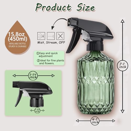 Glass Handheld Spray Bottle, 15oz Refillable Water Bottle Spray, Reusable Adjustable Nozzle Plant Mister Spray Bottles Indoor, Plant Mister for Hair, Cleaning, Gardening, Pets Care (Green) - color: Green a