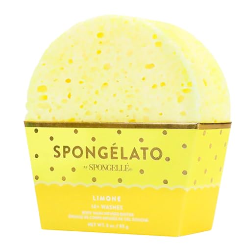 Spongellé Limone (Lemon) Spongélato Bath Sponge | Built-In Body Wash & Body Scrubber, Shower Loofah Sponge for Women | 14+ uses