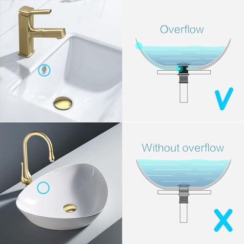 KAIYING Pop Up Drain, Bathroom Sink Drain Stopper with Overflow, Vessel Sink Drain Assembly with Detachable Basket Stopper, Anti-Explosion and Anti-Clogging Drain Strainer（Brushed Champagne Gold） - color: Brushed Champagne Gold, style: With Overflow