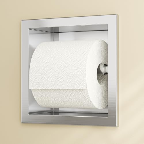 Neodrain Recessed Toilet Paper Holder, Brushed Toilet Paper Holder Built-in, Stainless Steel Recessed Tissue Paper Roll Holder, in Wall - color: Brushed, size: 6X6In