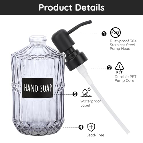 Segbeauty Glass Soap Dispenser Refillable, 2 Pack 15.2oz Modern Farmhouse Decor Pump Bottles with Labels, 450ml Western Decor Hand Soap Dispenser Set Liquid Gel Container for Bathroom Kitchen Gray - color: Gray, size: 15.2oz/450ml