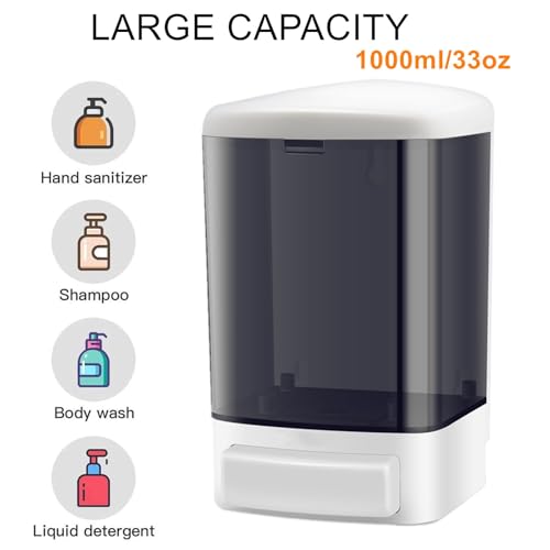 8-Pack Soap Dispenser Wall Mount 1000ml (33.8oz)–Commercial Heavy-Duty Plastic Liquid Dispenser for Soap,Shampoo,Hand Sanitizer–Manual Pump for Bathroom, Kitchen,Restaurant,Hotel (8 x 1000ml) - size: 8 x 1000ml