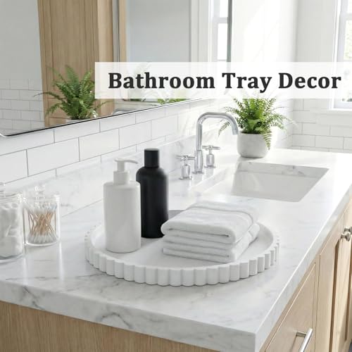 HighHerz Silicone Bathroom Countertop and Vanity Tray-10 Inch Round Silicone Bathroom Tray, Modern Bathroom Decor, Coffee Table Decor, Decorative Tray for Candle, Perfume, Plants (White) - color: White, size: 10.1"