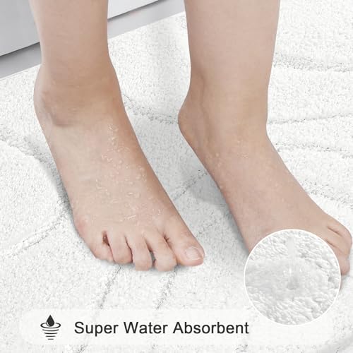 HEBE Bathroom Rugs Sets 5 Piece, Soft Absorbent Microfiber Bath Mat for Bathroom, Non Slip Washable Bath Rug Set with Toilet Cover, Bath Runner and U-Shaped Contour Toilet Rug, White - color: White, size: 18"x26"+20"x32"+20"x48"+U20"x24"+Cover19"x21"