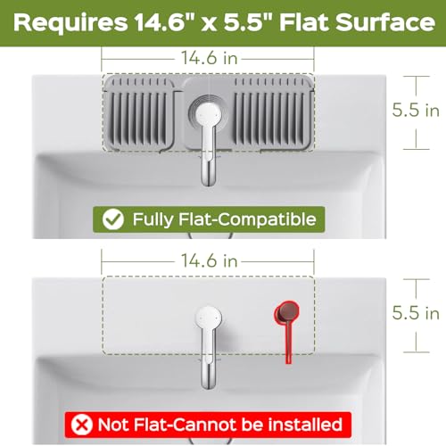 15 Inch Silicone Faucet Mat for Kitchen Sink Splash Guard – 2025 Upgraded Draining Mat with Water Tray Behind Faucet – Countertop Protectors to Catch Spills (Gray, 14.6" x 5.5") - color: Gray, size: 14.6" x 5.5"