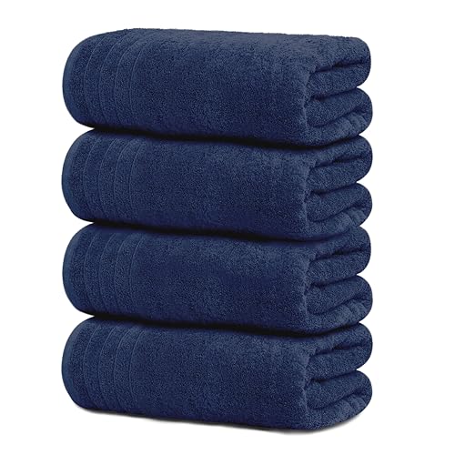 Tens Towels Pack of 4 Extra Large Bath Towels 30 x 60 Inches, 100% Cotton, Larger & Lighter Weight, Quicker to Dry, Super Soft and Absorbent, Perfect for Bathroom, Navy - color: Navy