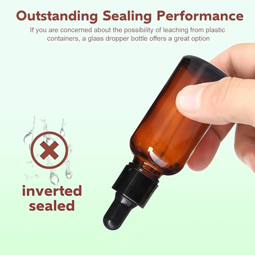 erioctry 5ML/10ML Amber Glass Essential Oil Bottles and Eyed Dropper Black Caps Makeup Cosmetic Sample Container Boxes of Glass for Essential Oil Aromatherapy Use(Pack of 12) (10ML) - size: 10ML