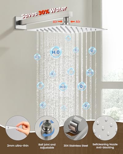 gotonovo Shower System with Tub Spout,Waterfall Tub Shower Faucet Set for Bathroom Head and Handle Set Wall Mounted 3 Function Rough-in Valve and Trim Included 10 inch Shower Head Brushed Nickel - color: Brushed Nickel, size: 10 inch Shower Head