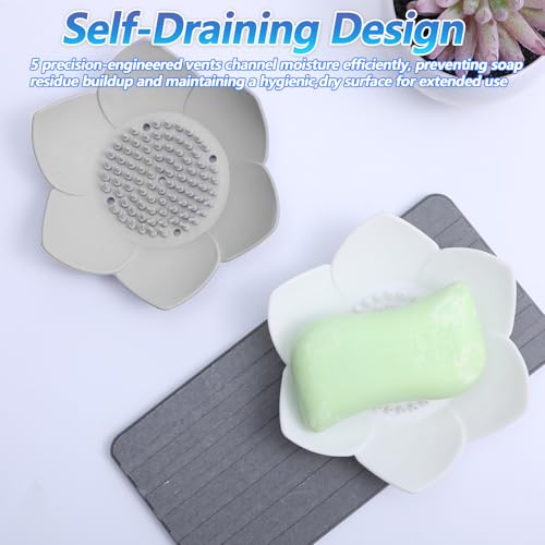 2 Pack Silicone Soap Dishes with Draining, Shower Steamer Tray | Self Draining Soap Holder, Shower Steamer Tray, for Bathtub Sink Bathroom Decor