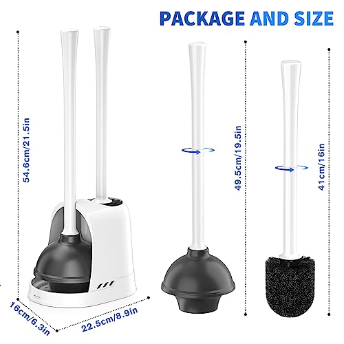 LOVLOY Toilet Plunger and Brush, Bowl Brush and Heavy Duty Toilet Plunger Set with Ventilated Holder, 2-in-1 Toilet Brush and Plunger Combo for 5.3-inch Toilet Drain Bathroom Cleaning (White) - color: White
