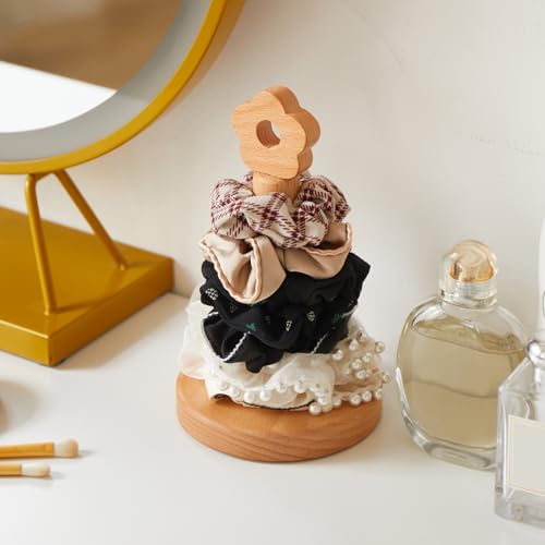 Toilet Paper Holder Stand, Cute Flower Design Wooden Toilet Paper Holder Free Standing, Decorative Toilet Roll Holder, Scrunchies Holder Stand, Hair Ties Organizer - size: 8.27inch-Flower