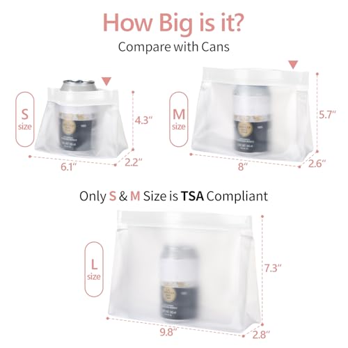 PACKISM Leak Proof Clear Toiletry Bag - Sealed TSA Approved Toiletry Bag with Reinforced Seams, Reusable and Easy to Clean, Clear Travel Bags for Toiletries, Food-grade PEVA, 1L+1M+1S, White - color: 0-1L 1M 1S-A White