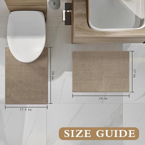 YIHOUSE Bathroom Rug Sets 2 Piece, Bathroom Mat Quick Dry, Thin Bath Rug Set,Absorbent Bath Mat for Bath Room Non Slip Washable for Toilet and Floor 17.5"x24"U+17"x24" - color: Brown, size: 2 Piece (17.5"x24"U + 17"x24")