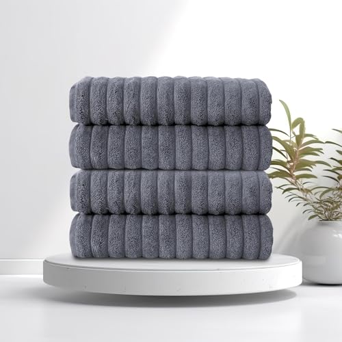 Classic Turkish Towels CTT Premium 4 Pack Bath Towels Set, Made with 100% Turkish Cotton, Spa & Hotel, Quick Drying Towels, Absorbent & Comfy | 27"x54" (Grey) - color: Grey, size: 4-Piece Bath Towel Set
