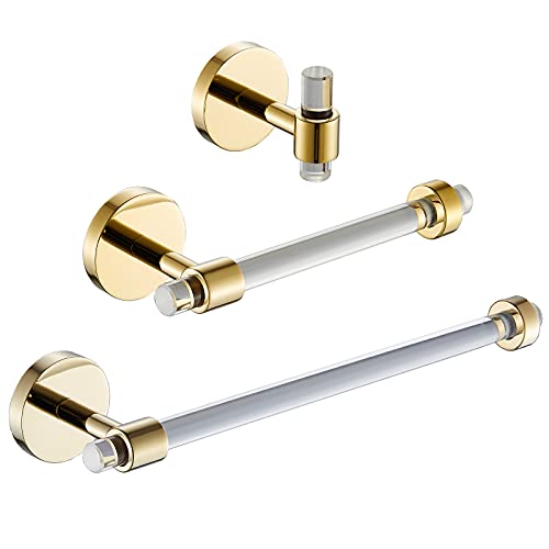 Gold Bathroom Hardware Accessories Set - Acrylic Hand Towel Holder Toilet Paper Holder Towel Hook - Wall Mounted Bath Towel Bar Set 3 Pieces SHUNLI - size: 3-Piece