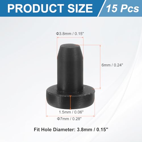 uxcell 15Pcs Silicone Hole Plug, Waterproof Solid T-Shaped Rubber Stoppers Bottle Seal Tube Pipe Plug End Cap for 3.8mm/0.15" Hole for Bathtub Bottle, 0.24" Plug Height, Black - color: Black, size: For 3.8mm/0.15" Hole, 0.24" Plug Height