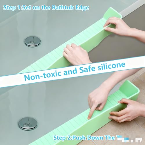 Bathtub Splash Guard for Kids, 2-in-1 Bath Toy Organizer Tub Shelf - color: Green