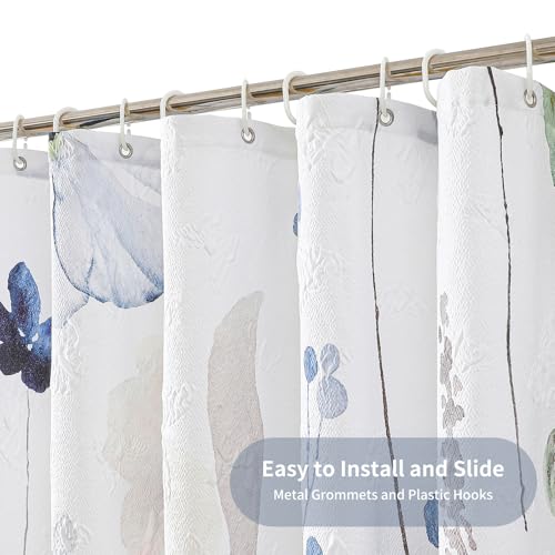 QiyI Watercolor Wildflowers Shower Curtain, Minimalist Grey Poppies Cloth Bath Curtain, Embossed Butterflies Botanical Flower Bathroom Curtain, Waterproof Fabric Shower Curtain Set with Hooks, 72x72 - color: Grey Poppy, size: 72"W x 72"L (Pack of 1)
