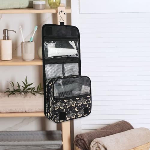 MNSRUU Hanging Toiletry Bag Butterfly and Moon Skull Travel Makeup bag for Toiletries Portable Travel Toiletry Organizer Cosmetic Bags with Hanging Hook - color: Skull A10121