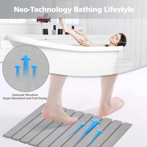 KEYCHAD Foldable Stone Bath Mat, Non-Slip Diatomaceous Earth Bath Mat, Super Absorbent Quick Drying Bath Stone Mat, Sleek & Luxury mat for Bathroom Kitchen Bathtub, 23.4 * 15.4" Gray - 2 Pack - color: 2pack-gray