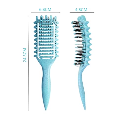 Curl Defining Brush for Curly Hair, Vented Detangling Hair Brush for Wet and Dry Styling, Curved Brush for Shaping and Smoothing Curl Clumps, Lightweight Hair Brush （Blue） - color: Blue