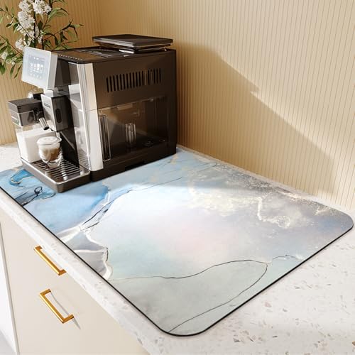 24.5" x 15.5" Dish Drying Mat & 24" x 5.5" Sink Splash Guard, Super Absorbent Drainer Rack Mat for Kitchen Counter Coffee Bar - color: Blue, size: 23.5"*15.5*+24"*5.5"
