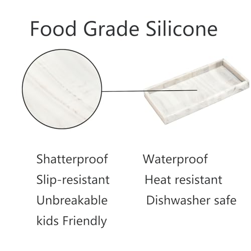 DNC Silicone Bathroom Tray for Counter, 2PC (7.9" +11.8") Vanity Tray for Countertop, Kitchen Sink Soap Tray for Dish Holder Dispenser Toilet Tank Desk Organizer - color: Marble-like(7.9"+11.8”), size: 11.8" x 5" x 0.7"