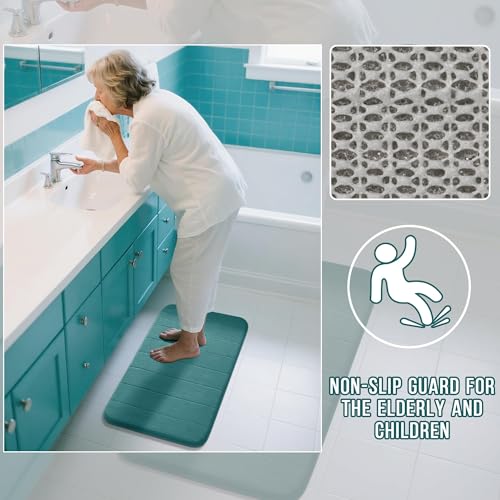 Yimobra Memory Foam Bath Mat Set 2 Piece - Super Soft Absorbent Quick Dry Bathroom Toilet Rugs, Machine Washable Non Slip Floor Carpet for Tub Shower & Single Sink (31.5x20 & 24x20, Teal) - color: Teal, size: 31.5x20+24x20 Inch