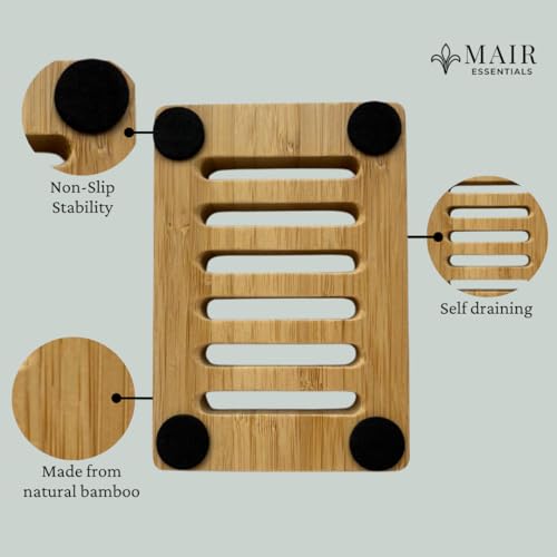 Bamboo Soap Dish – 2-Pack Self-Draining Soap Dish for Shower – Natural Bamboo Wood Tray for Bathroom with Drainage – Wooden Holder for Kitchen, Bath, Sink