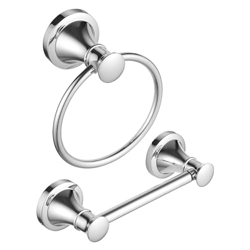 RUMOSE Toilet Paper Holder and Hand Towel Ring Polished Chrome Wall Mount Bathroom Hardware Accessories 2 PCS Set Flexible Pivoting Toilet Tissue Roll Holder and Towel Hanger, Stainless Steel - color: Polished Chrome