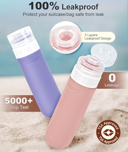 Quatish Travel Bottle for Toiletries 6 Pack, Original Patented Leakproof 3oz Tsa Approved Travel Size Container, BPA Free Silicone Shampoo and Conditioner Bottle, Cruise Camping Essentials, Dustypink - color: Dusty Pink