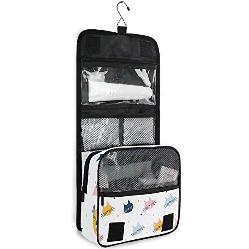 senya Hanging Travel Toiletry Bag Kit Makeup Case Cosmetics Organizer for Men Women - color: Childish Cat Graphic Cover