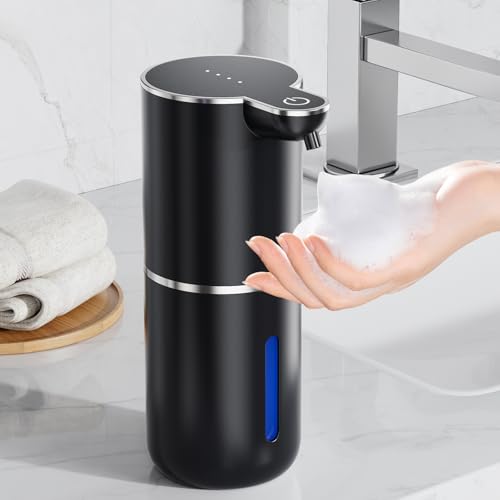 Fantictas Automatic Foaming Soap Dispenser Touchless, 4 Adjustable Levels | Foam Soap Dispenser 380ML, USB Charging Wall Mount for Kitchen & Bathroom, IPX5 Waterproof - color: Black