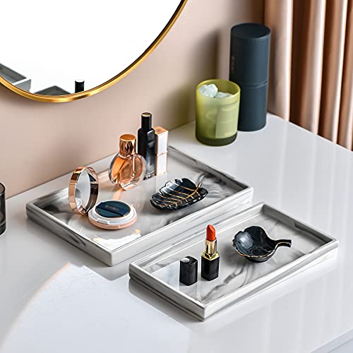 Vanity Bathroom Tray,Perfume Organizer Jewelry Plate Holder White Marble Tray Decorative Ceramic Rectangle Small Tray Serving Tray - color: Pale, size: 6.3" x 11.3" x 1"