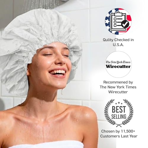 DONNA Super Jumbo Shower Cap – Comfortable Elastic Band, 100% Waterproof Hair Cap for Long Hair, Braids & Thick Styles, Reusable Big Shower Cap for Women, Keeps Hair Dry & Protected, WHITE - color: WHITE