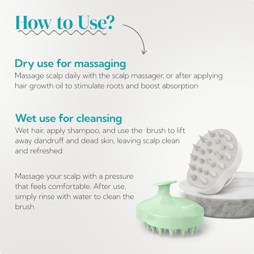 HEETA Scalp Massager Shampoo Brush 2 Pack, Soft Silicone Bristles to Remove Dandruff, Waterproof Scrubber for Wet Dry Hair, Suitable for Men & Women (Light Beige&Green) - color: Light Beige & Green
