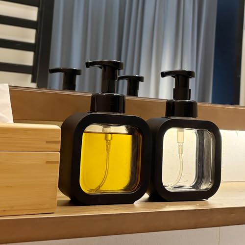 Foaming Soap Dispenser, 2 Pack 300ml (10oz) Plastic Refillable Foaming Hand Soap Dispenser with 16 Pcs Waterproof Labels, Foam Pump Bottle for Bathroom and Kitchen (Black) - color: Black