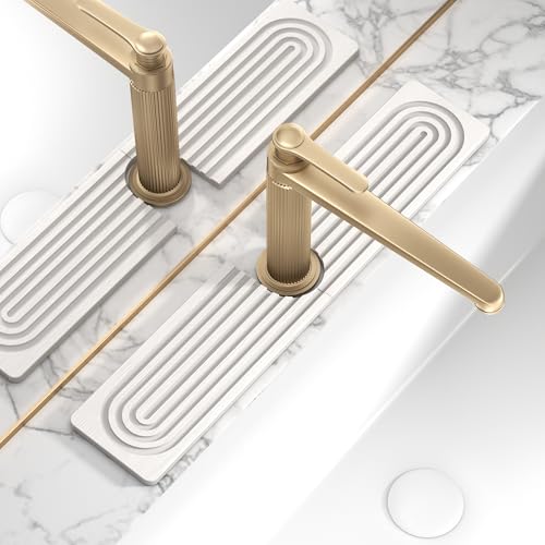 Faucet Mat for Kitchen Sink, Diatomite Stone Drying Sink Protectors, Bathroom Faucet Splash Guard, Quick Dry Water Absorbing, Non-Slip Stone Tray for Kitchen Counter, White, 20" x 3.9" - color: White, size: 20" x 3.9"