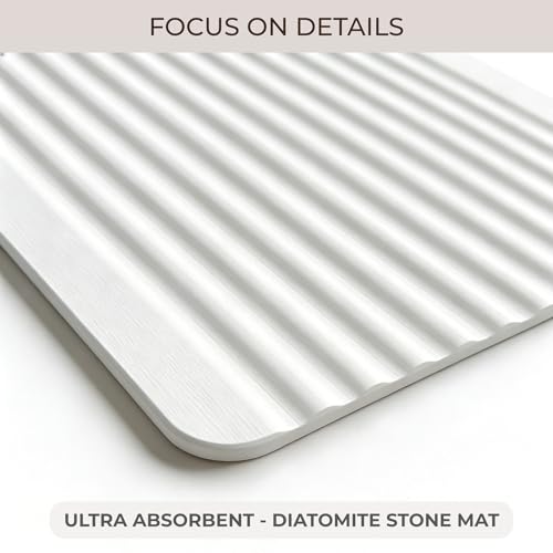 Stone Bath Mat Diatomaceous Earth Shower Mat Non-Slip Ultra Absorbent Durable Stone Mats for Bathroom/Kitchen Fast-Drying Modern Design Easy to Clean (24''*16'' White) - color: White