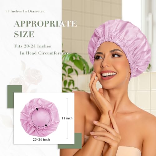 Edoneery Reusable Shower Caps for Women, Waterproof Long Hair Bonnet | Washable Design, Wide Elastic Band, Large Fit, Holds Long Hair, Braids Friendly, Bath Accessories, Spa, Travel - color: Black&Purple