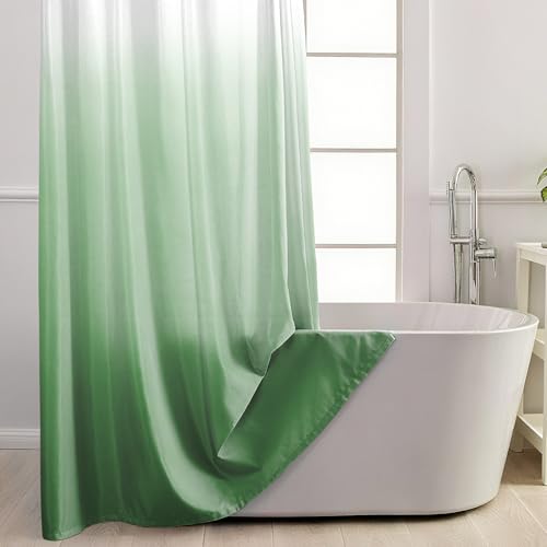 No Hook Shower Curtain with Snap in Liner, Ombre Green Shower Curtains and Liner Set, Hotel Fabric Bath Curtain for Bathroom, Mesh Top Window Waterproof Washable, 71" x 74" - color: Ombre Green, size: 71"W x 74"L (Pack of 1)