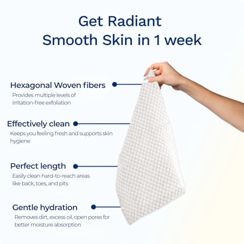 Sima Brand Exfoliating Washcloth Face & Body Scrub Towel - Japanese Exfoliating Towel with Hexagon Fibers, Body Scrubber with 2 Sides for Scrubbing & Washing, Extra Long Body Towels (White) - color: White
